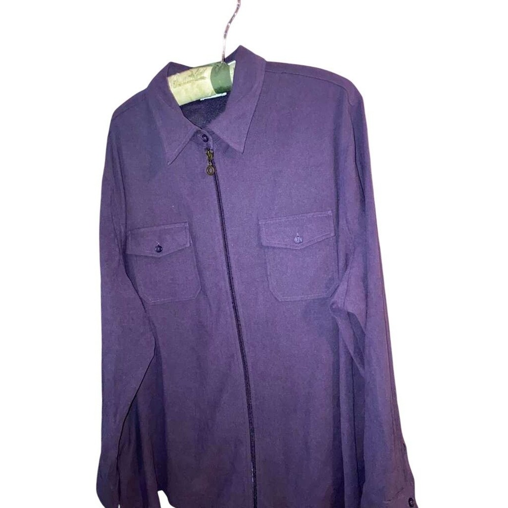 1830 Womens 3X Purple Zip Up Collared Shirt Jacket Long Sleeve Pockets Stretch